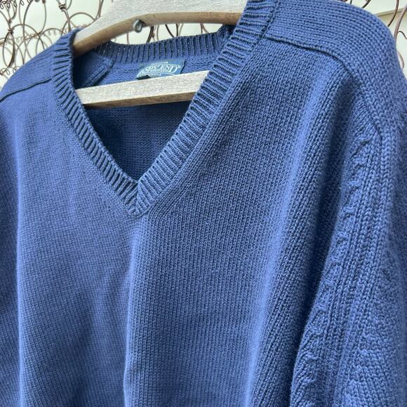 Vintage 90s Lands' End Navy Blue V-Neck Knit Grandpa Sweater Cozy XL TALL - Picture 3 of 7